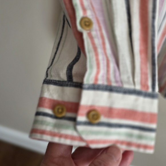 Duluth Trading Co Hemp Organic Cotton Striped Button Down Shirt Womens XL Pink - Picture 2 of 10